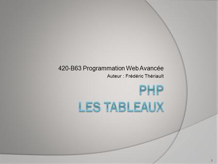 420-B63 Programmation Web Avancée Auteur : Frédéric Thériault 1.