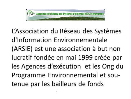 L‘Association du Réseau des Systèmes d'Information Environnementale (ARSIE) est une association à but non lucratif fondée en mai 1999 créée par les Agences.