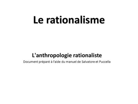 L'anthropologie rationaliste