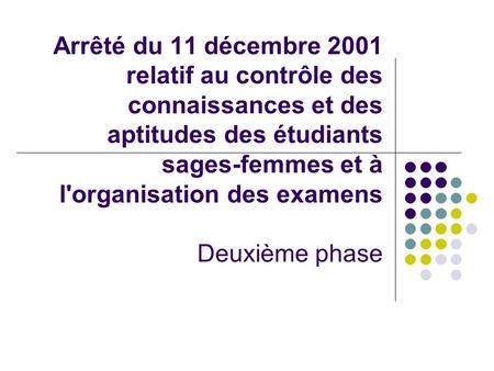 Arrêté du 11 décembre 2001 relatif au contrôle des connaissances et des aptitudes des étudiants sages-femmes et à l'organisation des examens Deuxième phase.