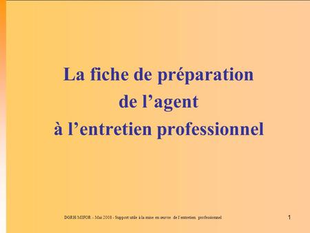 La fiche de préparation de l’agent à l’entretien professionnel