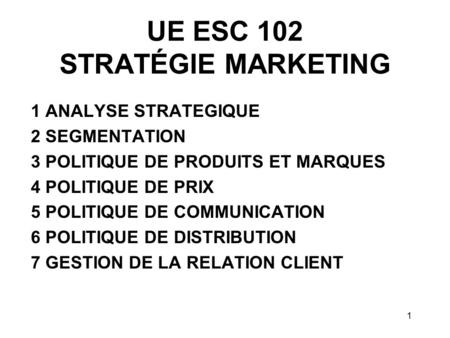 UE ESC 102 STRATÉGIE MARKETING