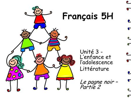 Français 5H Unité 3 - L’enfance et l’adolescence Littérature Le pagne noir – Partie 2.
