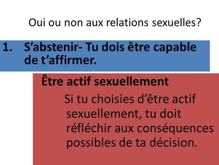 Oui ou non aux relations sexuelles?