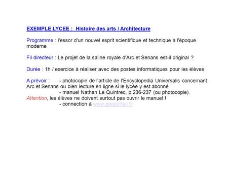 EXEMPLE LYCEE : Histoire des arts / Architecture