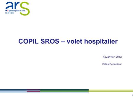 1 COPIL SROS – volet hospitalier 12Janvier 2012 Gilles Echardour.