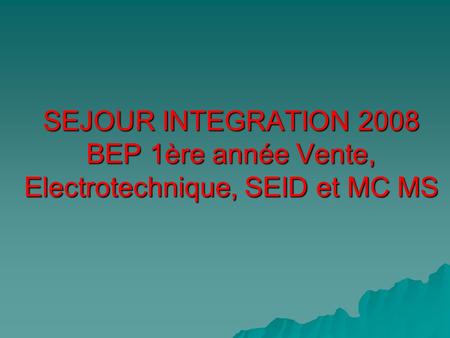 SEJOUR INTEGRATION 2008 BEP 1ère année Vente, Electrotechnique, SEID et MC MS.