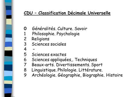 CDU – Classification Décimale Universelle