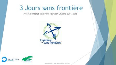 3 Jours sans frontière Projet d’intérêt collectif : Polytech Orleans 2014/2015 1 Jeunet Antoine,3 Jours sans frontières,19/12/2014.