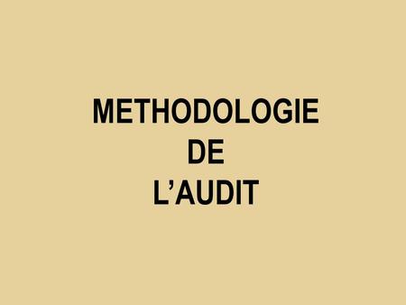 METHODOLOGIE DE L’AUDIT. Séance 3  Méthodologie de l’audit.