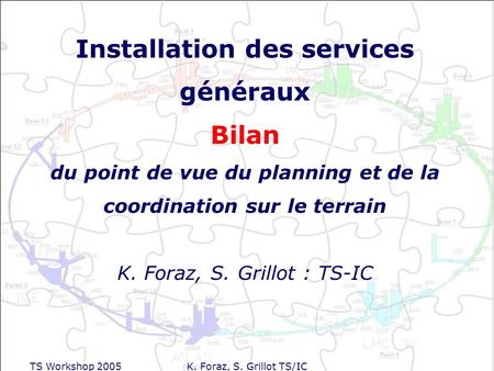 TS Workshop 2005K. Foraz, S. Grillot TS/IC Installation des services généraux Bilan du point de vue du planning et de la coordination sur le terrain K.