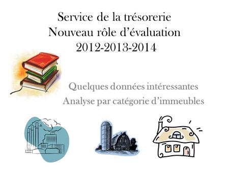 Service de la trésorerie Nouveau rôle d’évaluation 2012-2013-2014 Quelques données intéressantes Analyse par catégorie d’immeubles.