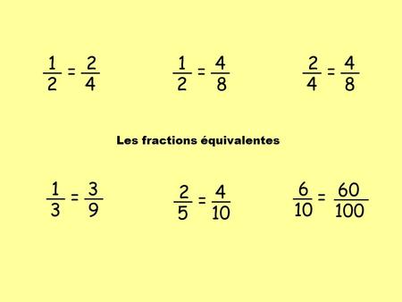 1 2 4 = 1 2 4 8 = 2 4 8 = Les fractions équivalentes 1 3 9 = 6 10 60