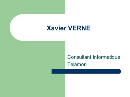 Xavier VERNE Consultant informatique Telamon. Plan Activités Aspects techniques Compétences Motivations.