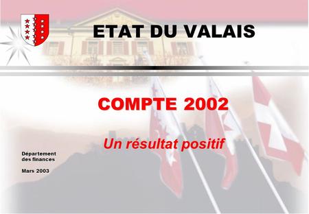 Département des finances Mars 2003 ETAT DU VALAIS COMPTE 2002 Un résultat positif.