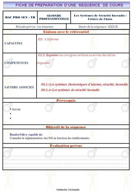 FICHE DE PREPARATION D’UNE SEQUENCE DE COURS