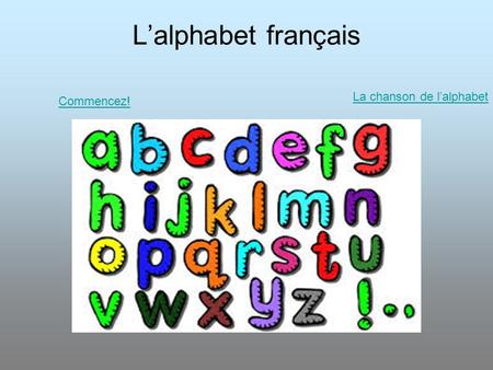 L’alphabet français La chanson de l’alphabet Commencez!