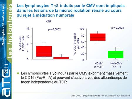 Les lymphocytes T gd induits par le CMV sont impliqués dans les lésions de la microcirculation rénale au cours du rejet à médiation humorale % γδ T cells.