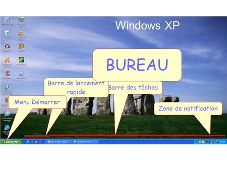 BUREAU Windows XP Barre de lancement rapide Barre des tâches