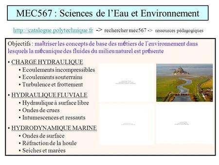 MEC567 : Sciences de l’Eau et Environnement