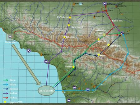 Zone d’attente A Homeplate Teberda Karachaevsk Ust’Dzheguta Barrage Mestia Bison Milan Requins Kodiak Lignes élec. Lignes élec Tyrny’Auz Wolves Zone attente.