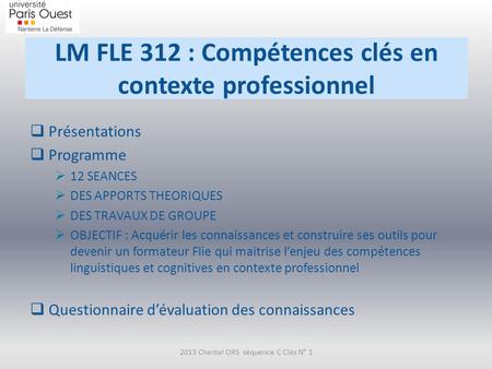 LM FLE 312 : Compétences clés en contexte professionnel