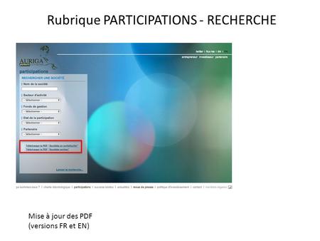 Rubrique PARTICIPATIONS - RECHERCHE Mise à jour des PDF (versions FR et EN)