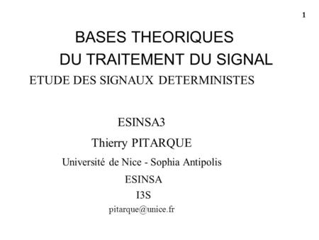 DU TRAITEMENT DU SIGNAL