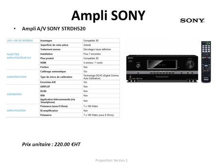 Ampli SONY Ampli A/V SONY STRDH520 Prix unitaire : €HT