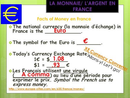 Facts of Money en France