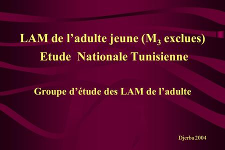LAM de l’adulte jeune (M 3 exclues) Etude Nationale Tunisienne Groupe d’étude des LAM de l’adulte Djerba 2004.