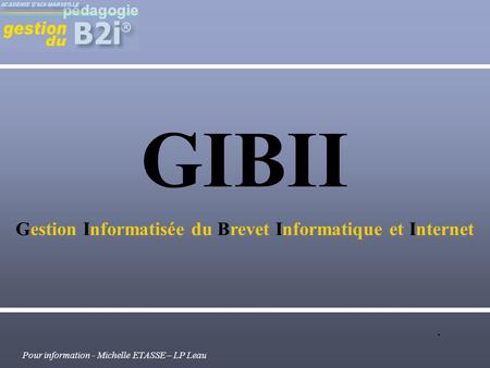Pour information - Michelle ETASSE – LP Leau GIBII Gestion Informatisée du Brevet Informatique et Internet.