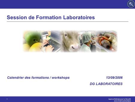 Agence fédérale pour la Sécurité de la Chaîne alimentaire 1 Session de Formation Laboratoires 13/09/2006 DG LABORATOIRES Calendrier des formations / workshops.