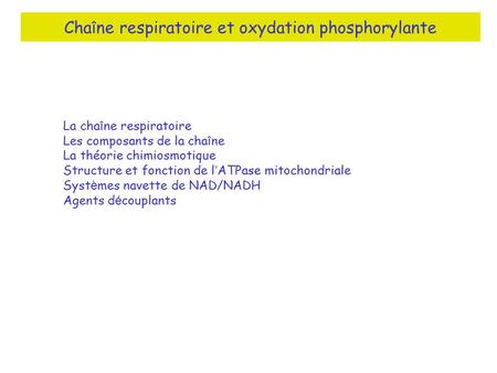 Chaîne respiratoire et oxydation phosphorylante