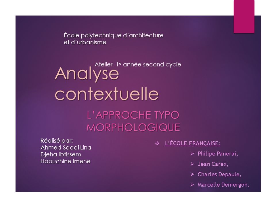 Analyse contextuelle L APPROCHE TYPO MORPHOLOGIQUE cole