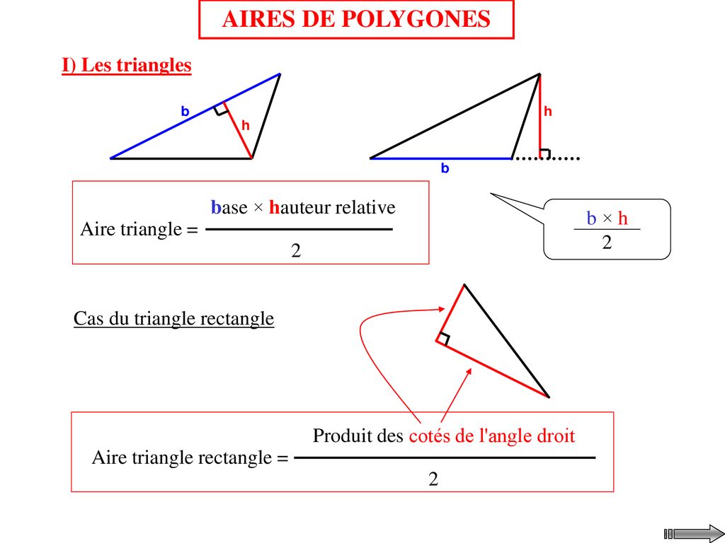 Calcul Surface Triangle Isocèle AIRES DE POLYGONES I) Les triangles base × hauteur relative - ppt  télécharger