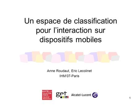 Un espace de classification pour l’interaction sur dispositifs mobiles