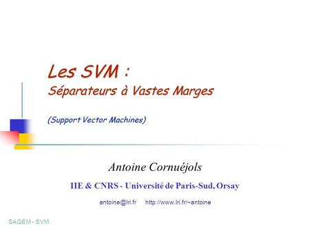 Les SVM : Séparateurs à Vastes Marges (Support Vector Machines)