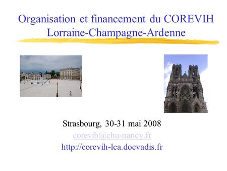 Strasbourg, 30-31 mai 2008  Organisation et financement du COREVIH Lorraine-Champagne-Ardenne.