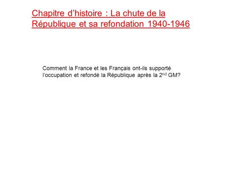 Chapitre d’histoire : La chute de la République et sa refondation