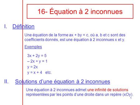 16- Équation à 2 inconnues Définition