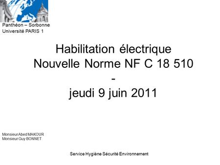 Habilitation électrique Nouvelle Norme NF C jeudi 9 juin 2011