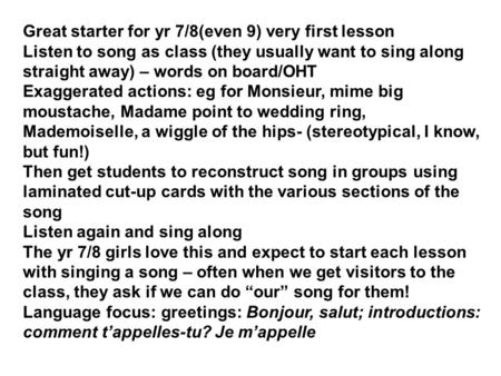Great starter for yr 7/8(even 9) very first lesson