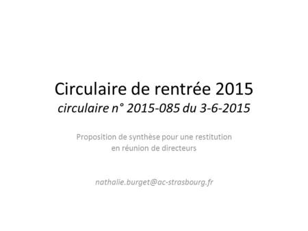 Circulaire de rentrée 2015 circulaire n° du