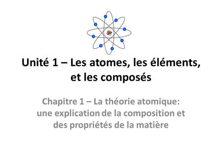 Unité 1 – Les atomes, les éléments, et les composés