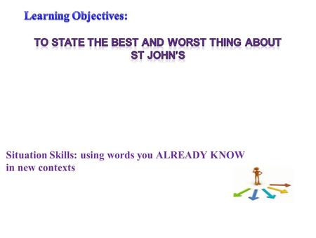 Situation Skills: using words you ALREADY KNOW in new contexts.
