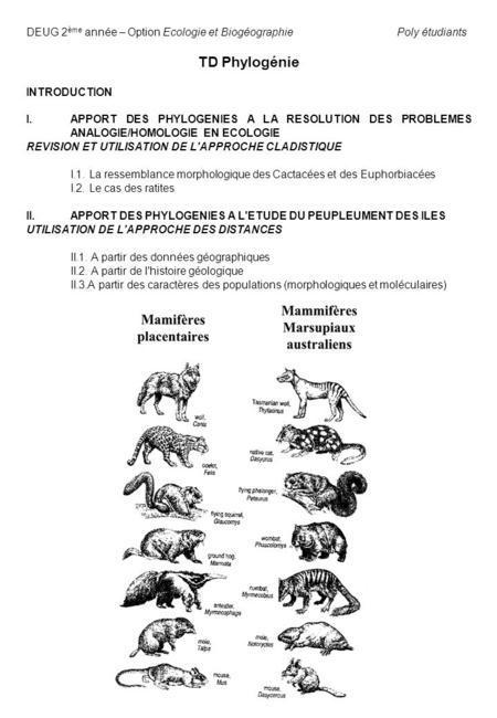 DEUG 2ème année – Option Ecologie et Biogéographie Poly étudiants