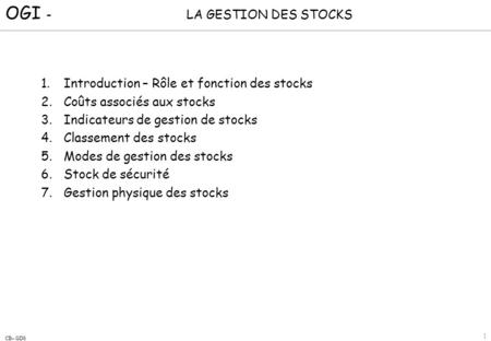Introduction – Rôle et fonction des stocks