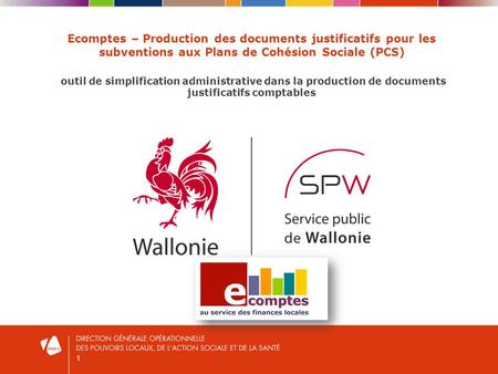 1 Ecomptes – Production des documents justificatifs pour les subventions aux Plans de Cohésion Sociale (PCS) outil de simplification administrative dans.