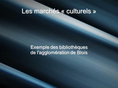 Les marchés « culturels » Exemple des bibliothèques de l'agglomération de Blois.